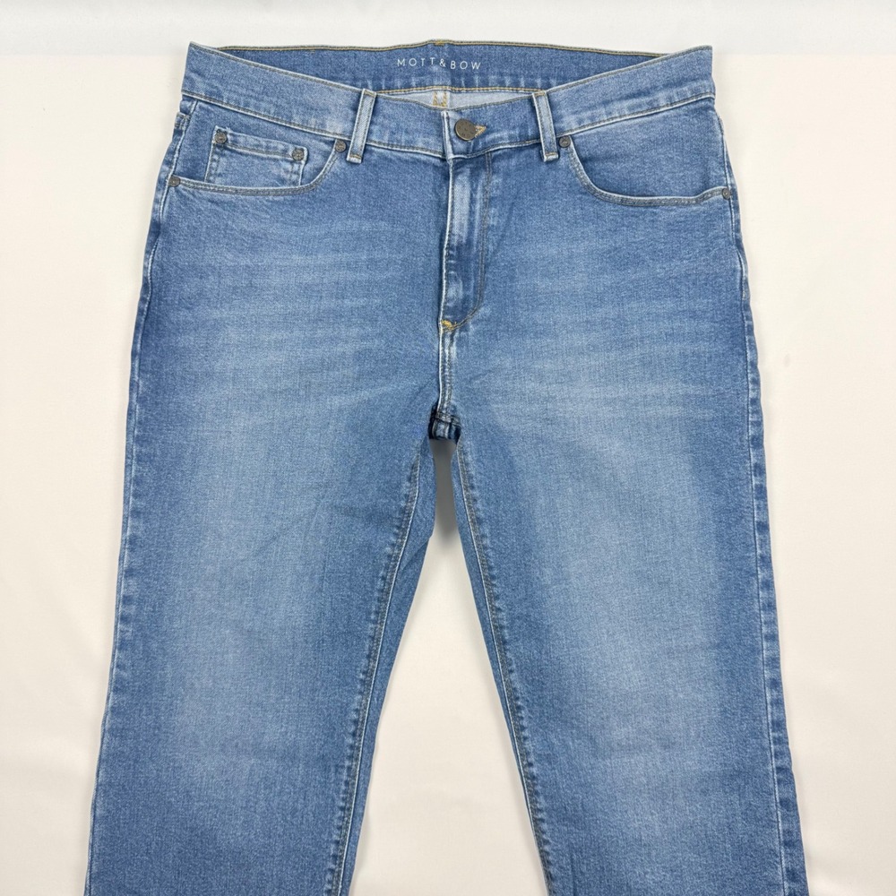 Mott & Bow Mens Straight Leg Jeans Medium Wash Blue Denim W33 L34 Stretch